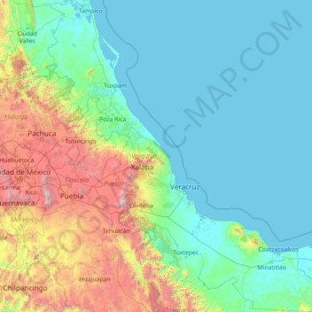 Mapa topográfico Veracruz, altitude, relevo