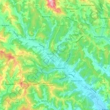 Mapa topográfico Ilztal, altitude, relevo