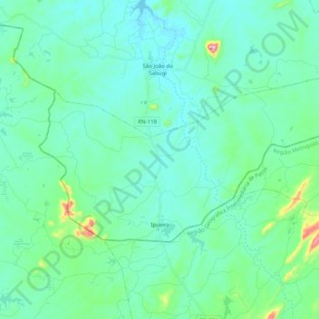 Mapa topográfico Ipueira, altitude, relevo