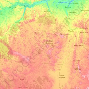 Mapa topográfico Rio Xingu, altitude, relevo