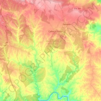 Mapa topográfico Cabeça Gorda, altitude, relevo