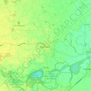 Mapa topográfico Pancalieri, altitude, relevo