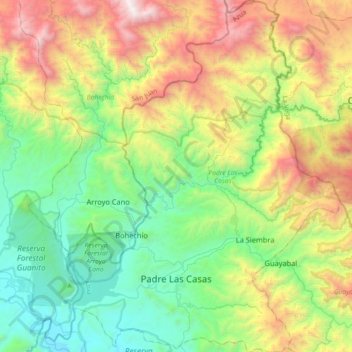 Mapa topográfico Padre Las Casas, altitude, relevo
