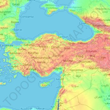 Mapa topográfico Turquia, altitude, relevo