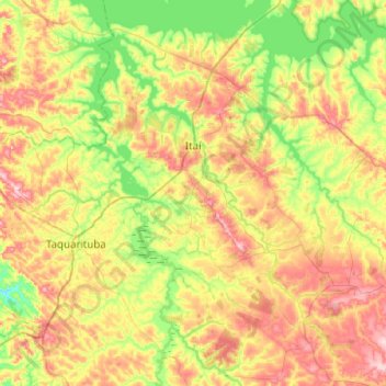 Mapa topográfico Itaí, altitude, relevo