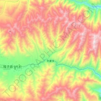 Mapa topográfico 列麦乡, altitude, relevo