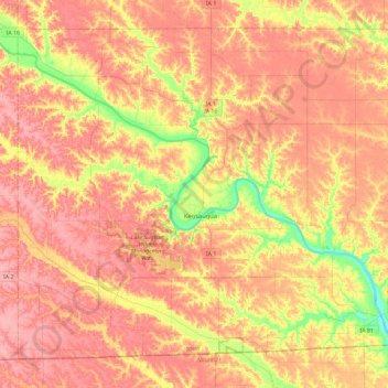 Mapa topográfico Van Buren County, altitude, relevo