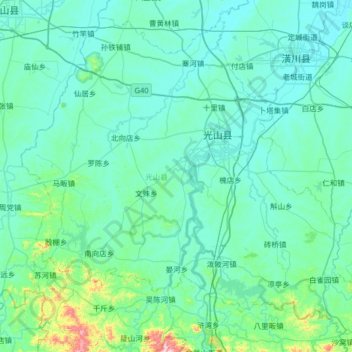 Mapa topográfico Guangshan County, altitude, relevo