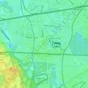 Mapa topográfico Braunsfeld, altitude, relevo