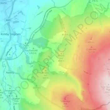 Mapa topográfico Hartley, altitude, relevo