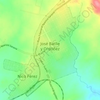 Mapa topográfico José Batlle y Ordóñez, altitude, relevo