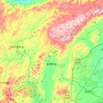 Mapa topográfico 滇源街道, altitude, relevo