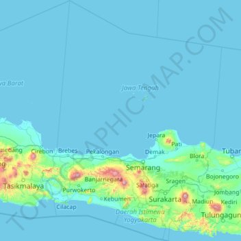 Mapa topográfico Jawa Tengah, altitude, relevo