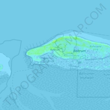 Mapa topográfico Baltrum, altitude, relevo