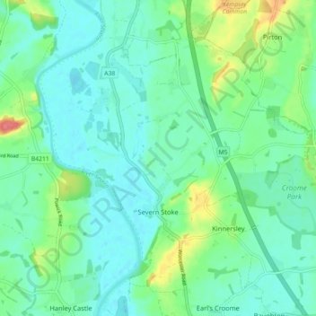 Mapa topográfico Severn Stoke, altitude, relevo
