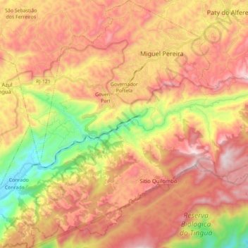 Mapa topográfico Governador Portela, altitude, relevo