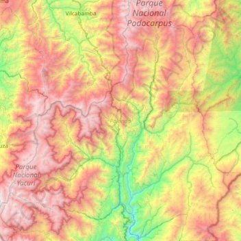 Mapa topográfico Palanda, altitude, relevo