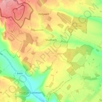 Mapa topográfico Studham, altitude, relevo