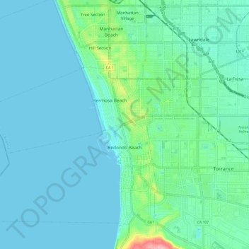 Mapa topográfico Redondo Beach, altitude, relevo