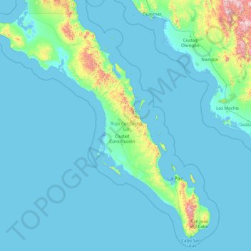 Mapa topográfico Baja California Sur, altitude, relevo