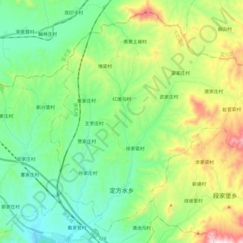 Mapa topográfico 定方水乡, altitude, relevo