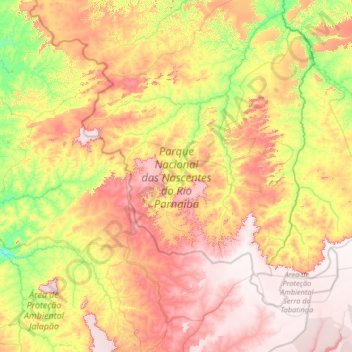 Mapa topográfico Parque Nacional das Nascentes do Rio Parnaiba, altitude, relevo
