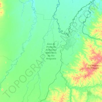Mapa topográfico Área de Proteção Ambiental Meandros do Rio Araguaia, altitude, relevo
