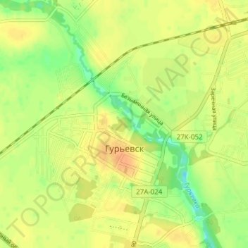 Mapa topográfico Gurjewsk, altitude, relevo