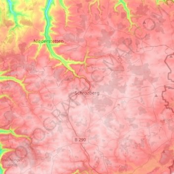Mapa topográfico Schrozberg, altitude, relevo