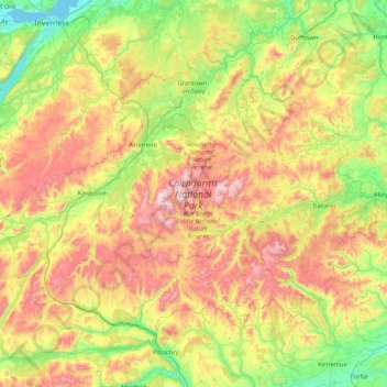 Mapa topográfico Cairngorms National Park, altitude, relevo
