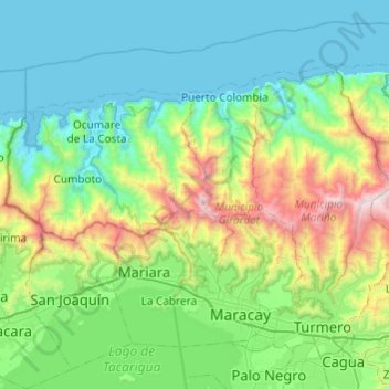 Mapa topográfico Parque Nacional Henri Pittier, altitude, relevo