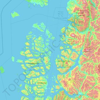 Mapa topográfico Cisnes, altitude, relevo
