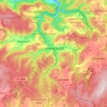 Mapa topográfico Ludwigsstadt, altitude, relevo