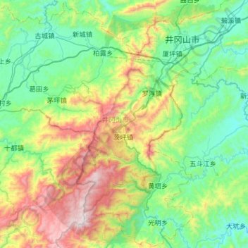 Mapa topográfico 井冈山市, altitude, relevo