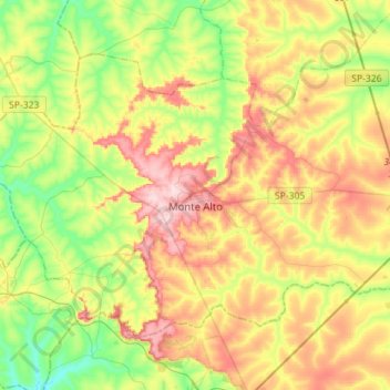 Mapa topográfico Monte Alto, altitude, relevo