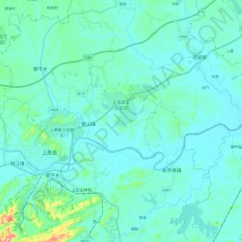 Mapa topográfico 上高县工业园区, altitude, relevo
