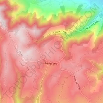 Mapa topográfico Freyssenet, altitude, relevo