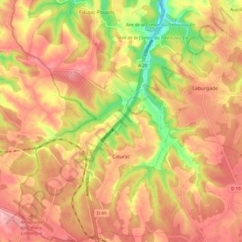 Mapa topográfico Cieurac, altitude, relevo
