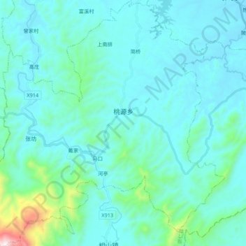 Mapa topográfico 桃源乡, altitude, relevo
