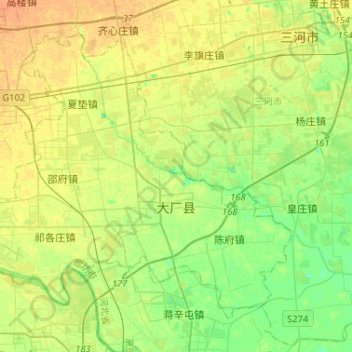 Mapa topográfico 大厂回族自治县, altitude, relevo