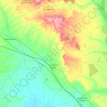 Mapa topográfico Paredes de Nava, altitude, relevo