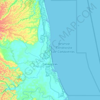 Mapa topográfico Canavieiras, altitude, relevo