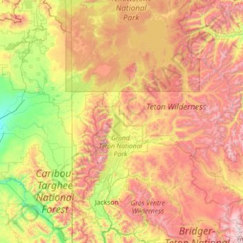 Mapa topográfico Teton County, altitude, relevo