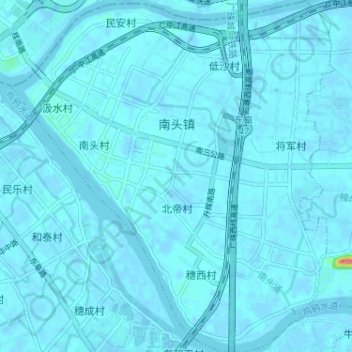Mapa topográfico 南头镇, altitude, relevo