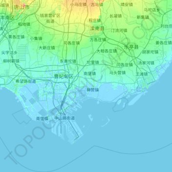 Mapa topográfico 滦南县, altitude, relevo
