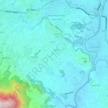 Mapa topográfico कीर्तिपुर नगरपालिका, altitude, relevo