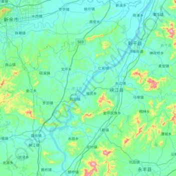 Mapa topográfico 峡江县, altitude, relevo