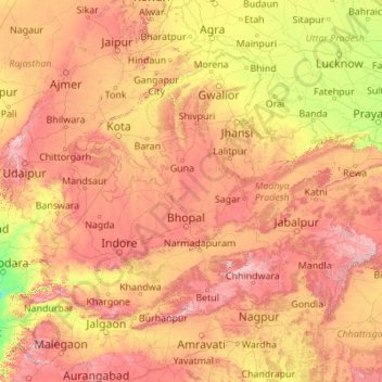 Mapa topográfico Madhya Pradesh, altitude, relevo