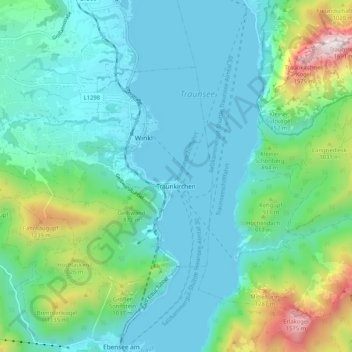 Mapa topográfico Traunkirchen, altitude, relevo