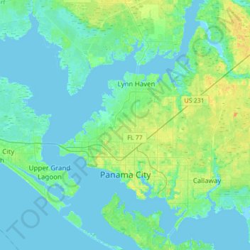Mapa topográfico Panama City, altitude, relevo